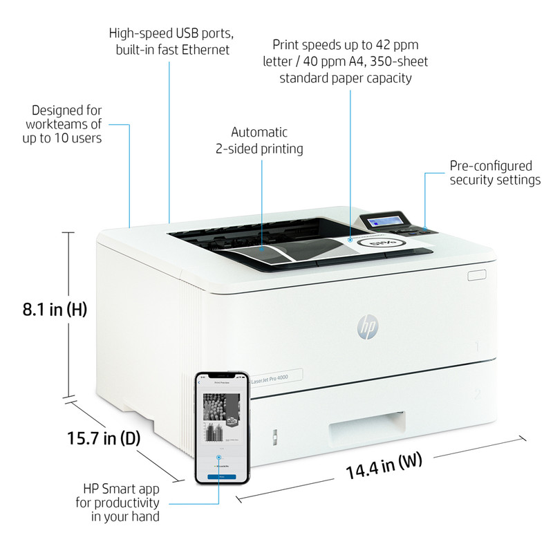 پرینتر لیزری تک کاره رنگی اچ پی مدل LaserJet Pro 4001dn با اتصال باسیم سایز چاپ A4