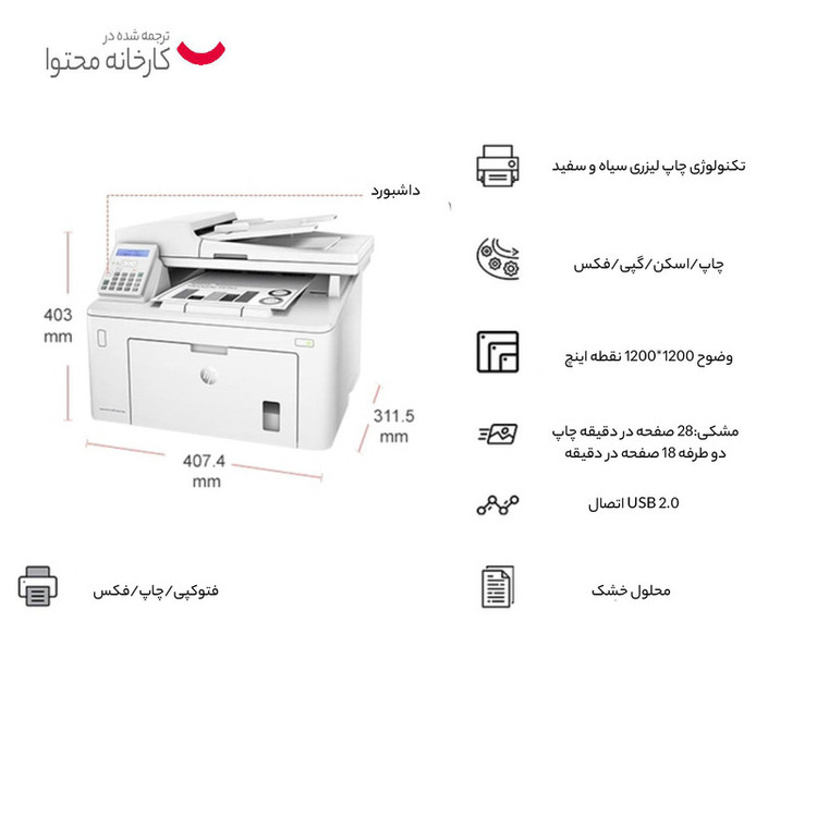 پرینتر چندکاره لیزری اچ پی مدل LaserJet Pro MFP M227fdn