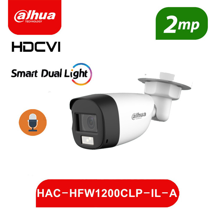 دوربین مداربسته داهوا DH-HAC-HFW1200CLP-IL-A | بولت 2 مگا پیکسل دید در شب هوشمند رنگی + میکروفن