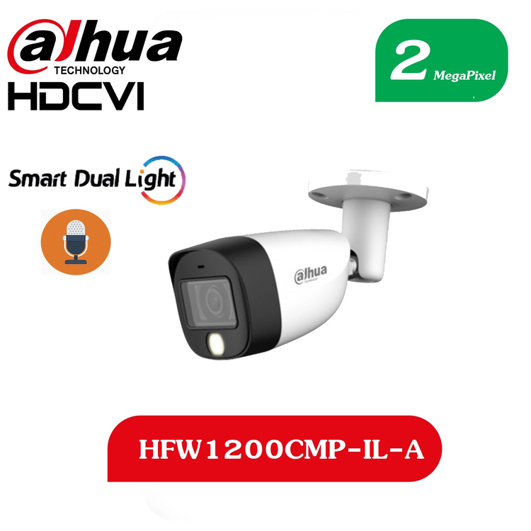 دوربین بالت 2 مگاپیکسل DH-HAC-HFW1200CMP-IL-A برند داهوا | بدنه فلزی – دیدر شب رنگی هوشمند – میکروفن