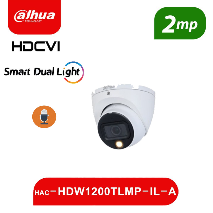 دوربین دام 2 مگاپیکسل DH-HAC-HDW1200TLMP-IL-A برند داهوا بدنه فلزی + دید در شب رنگی هوشمند + میکروفن