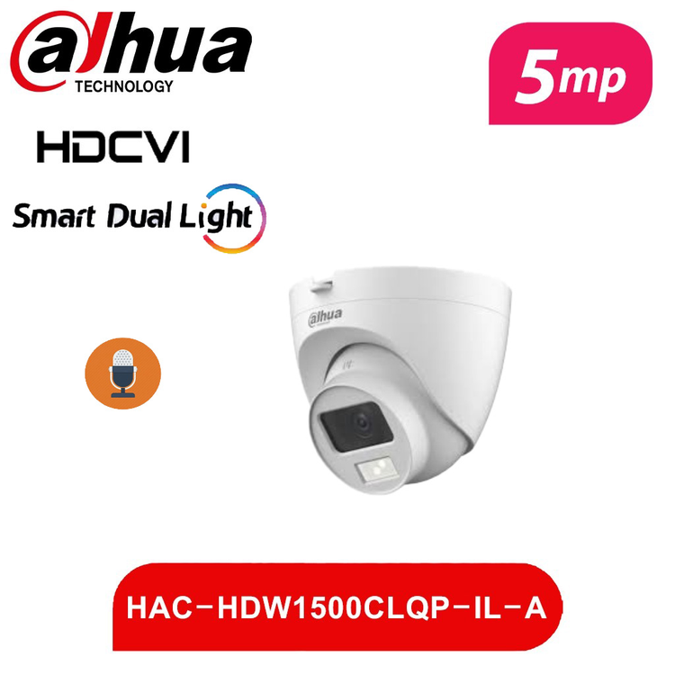 دوربین مداربسته داهوا HAC-HDW1500CLQP-IL-A-S2 (5 مگاپیکسل دید در شب رنگی Smart Dual Light + میکروفن)