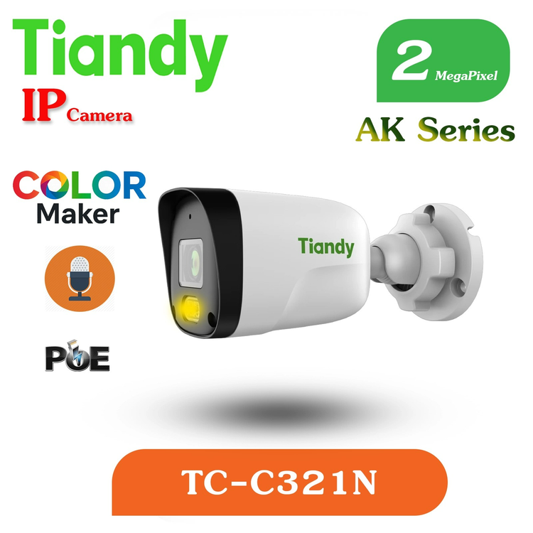 دوربین بالت AK تحت شبکه 2 مگاپیکسل TC-C321N برند تیاندی دید در شب رنگی + میکروفن