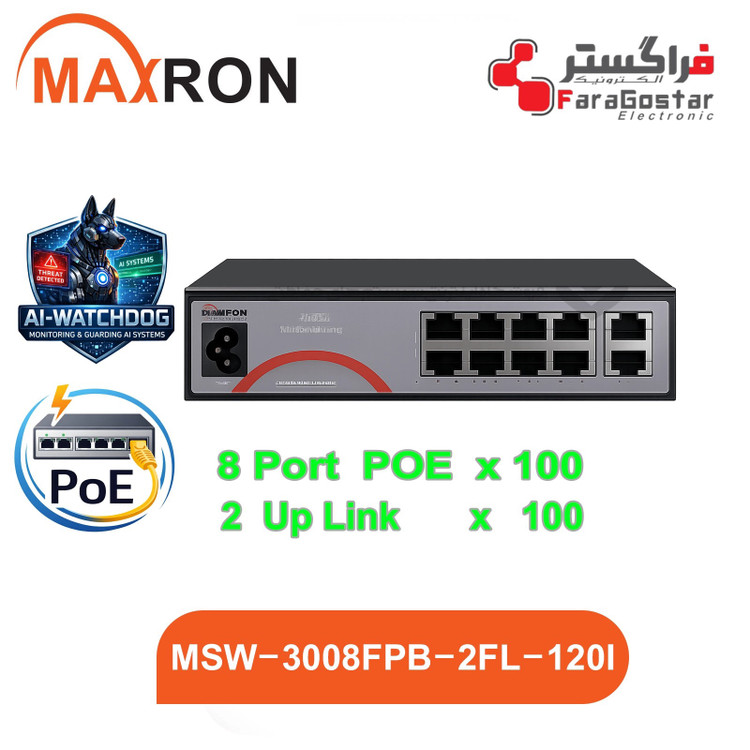 سوئیچ شبکه POE مدل MSW-3008FPB-2FL-120I برند مکسرون